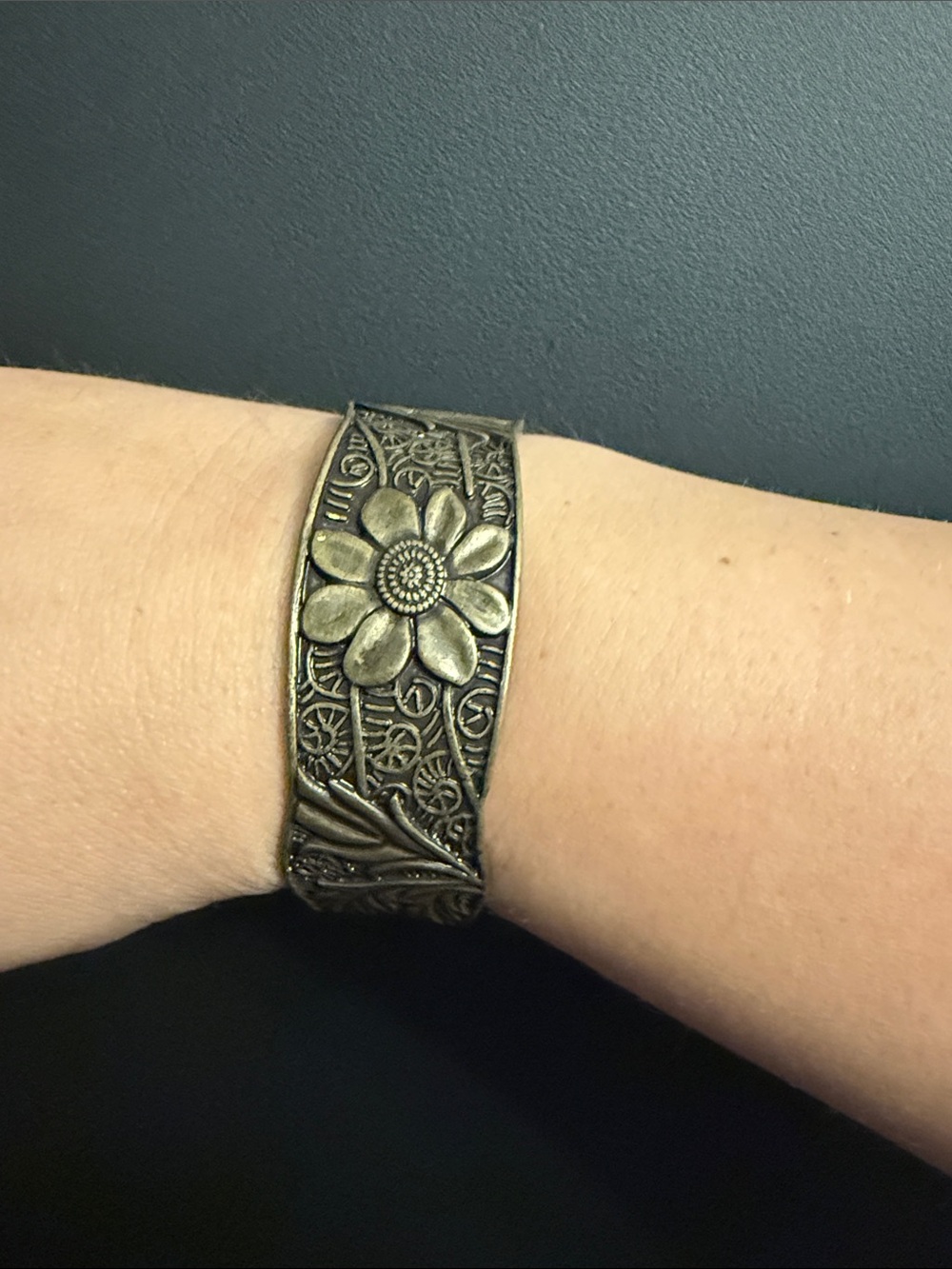 #151 Floral Engraved Metal Cuff Bracelet